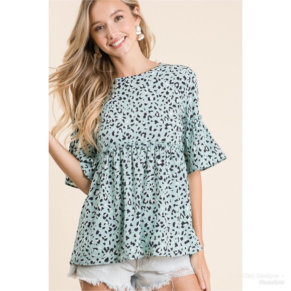 Tops - 💗LAST! Leopard Print Empire Waist Mint Ruffle Top